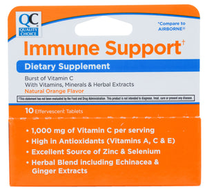 QC IMMUNE SUPPORT DIETARY SUPPLEMENT, NATURAL ORANGE FLAVOR (10 Effervescent Tablets)