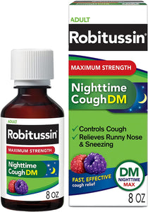 ROBITUSSIN MAXIMUM STRENGTH NIGHTTIME COUGH DM, COUGH MEDICINE FOR ADULTS, BERRY FLAVOR (237 ml)