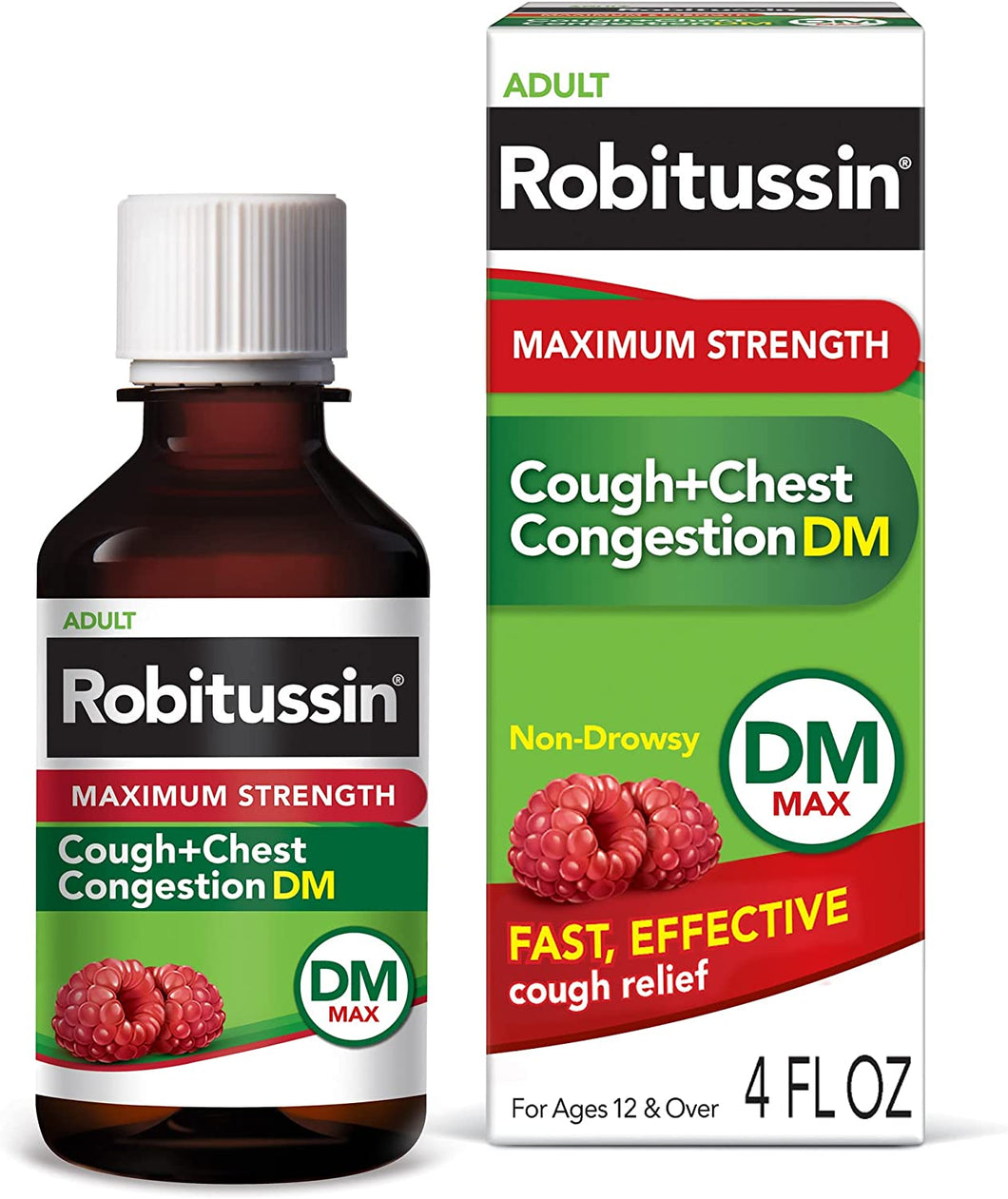 ROBITUSSIN MAXIMUM STRENGTH  DM, COUGH + CHEST CONGESTION MEDICINE FOR ADULTS, BERRY FLAVOR (118ml)