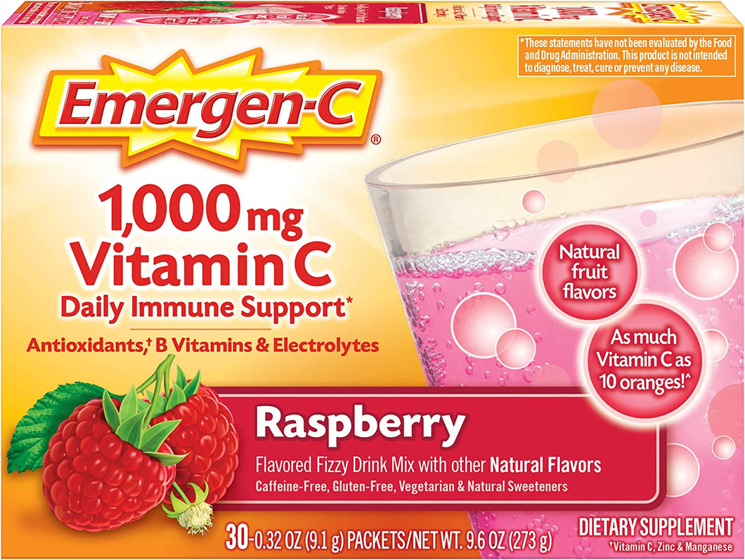Emergen-C 1000mg Vitamin C Powder, Raspberry  (30 Counts)