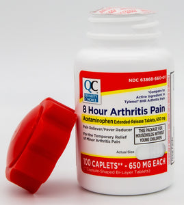 QC Acetaminophen 650 Mg Arthritis Caplets Easy Open (100 Caplets )