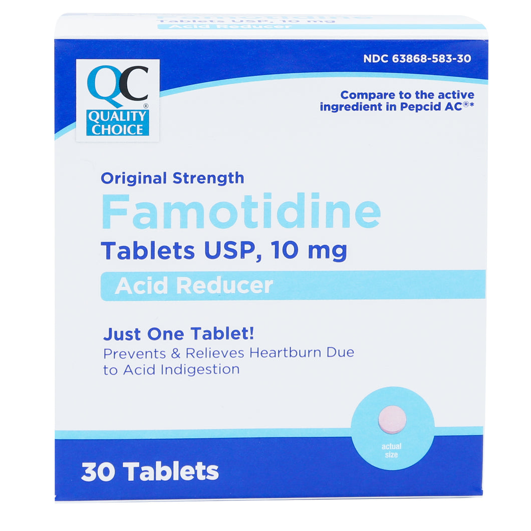QC ORIGINAL STRENGTH FAMOTIDINE TABLETS USP, 10mg (PEPCID AC) (30 Tablets)