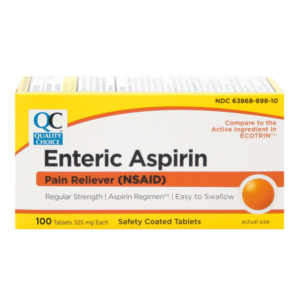QC Aspirin 325 Mg Enteric Coated Regular Strength(100 Tablets)