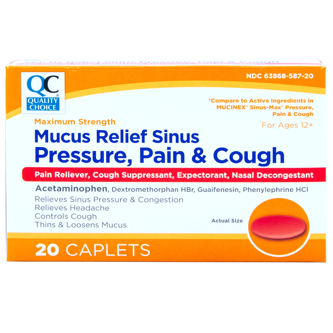QC MUCUS RELIEF SINUS PRESSURE, PAIN & COUGH (20 Caplets )