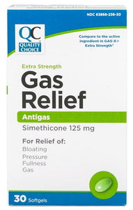 QC EXTRA STRENGTH GAS RELIEF, SIMETHICONE 125mg (GAS X) (30 Softgels)