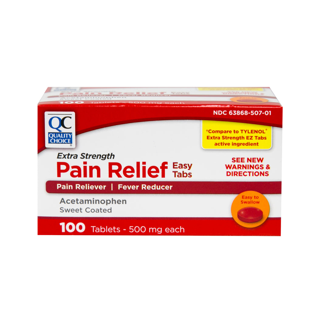 QC EXTRA STRENGTH PAIN RELIEF, ACETAMINOPHEN 500mg SWEET COATED (100 Tablets)