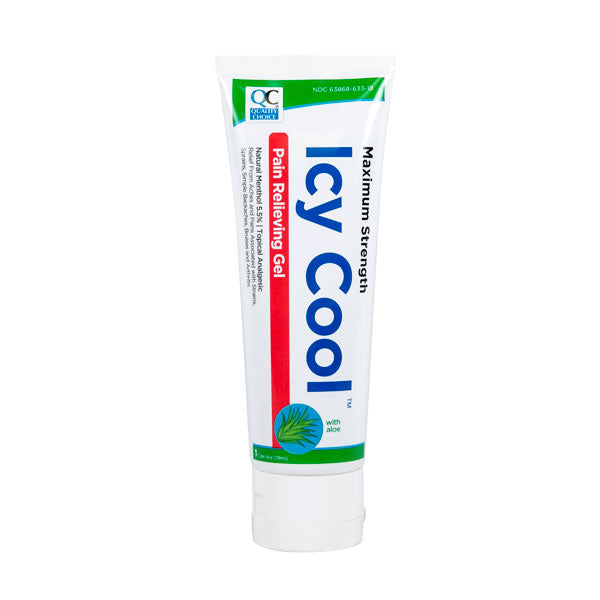 QC MAXIMUM STRENGTH ICY COOL PAIN RELIEVING GEL WITH ALOE, NATURAL MENTHOL/ TOPICAL ANALGESIC -