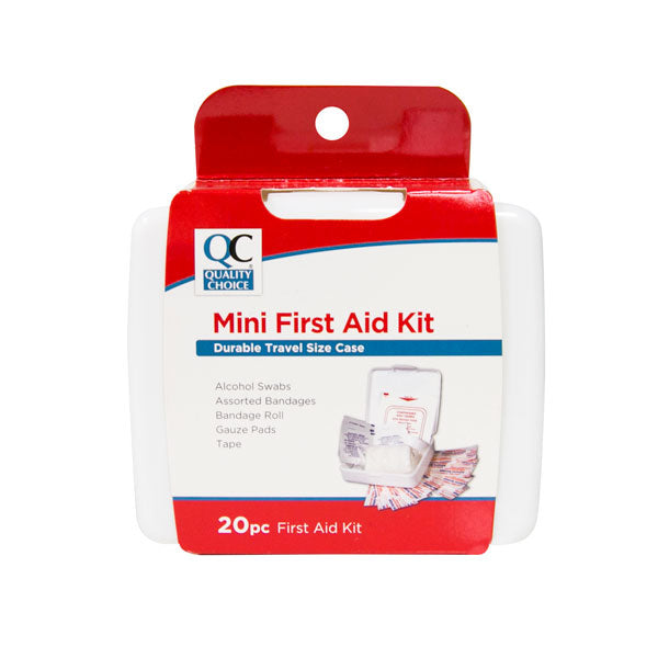 QC MINI FIRST AID KIT, WITH DURABLE TRAVEL CASE (24 Piece Kit)