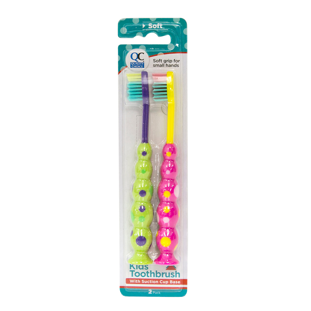 QC KIDS TOOTHBRUSH, WITH SUCTION CUP BASE (2 Pack)