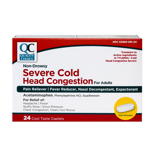QC SEVERE COLD HEAD CONGESTION NON-DROWSY (24 Cool Taste Caplets )