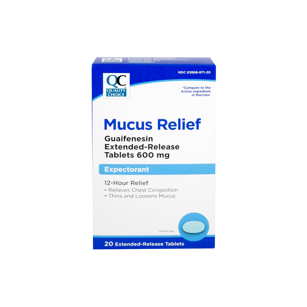 QC MUCUS RELIEF GUAFENESIN EXTENDED RELEASE TABLETS 600mg, EXPECTORANT (20 Tablets)