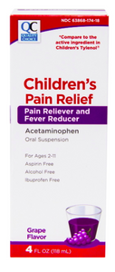 QC CHILDRENS PAIN RELIEF, PAIN RELIEVER & FEVER REDUCER, ACETAMINOPHEN ORAL SUSPENSION, GRAPE FLAVOR (CHILDRENS TYLENOL) (118ml)
