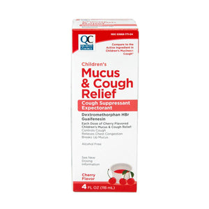 QC CHILDRENS MUCUS & COUGH RELIEF LIQUID, Cherry Flavor, 4 oz (118ml)