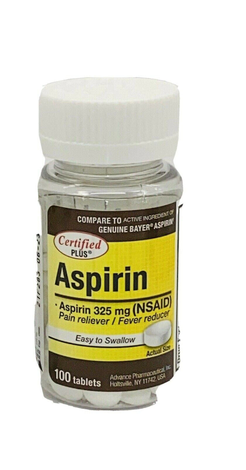 Aspirin (NSAID) Pain Reliever Fever Reducer Tablets 100-Count (325 mg)